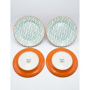 Baum Brothers Tangier Turquoise Salad Plates 8 Inch Ceramic Stoneware Set of 4